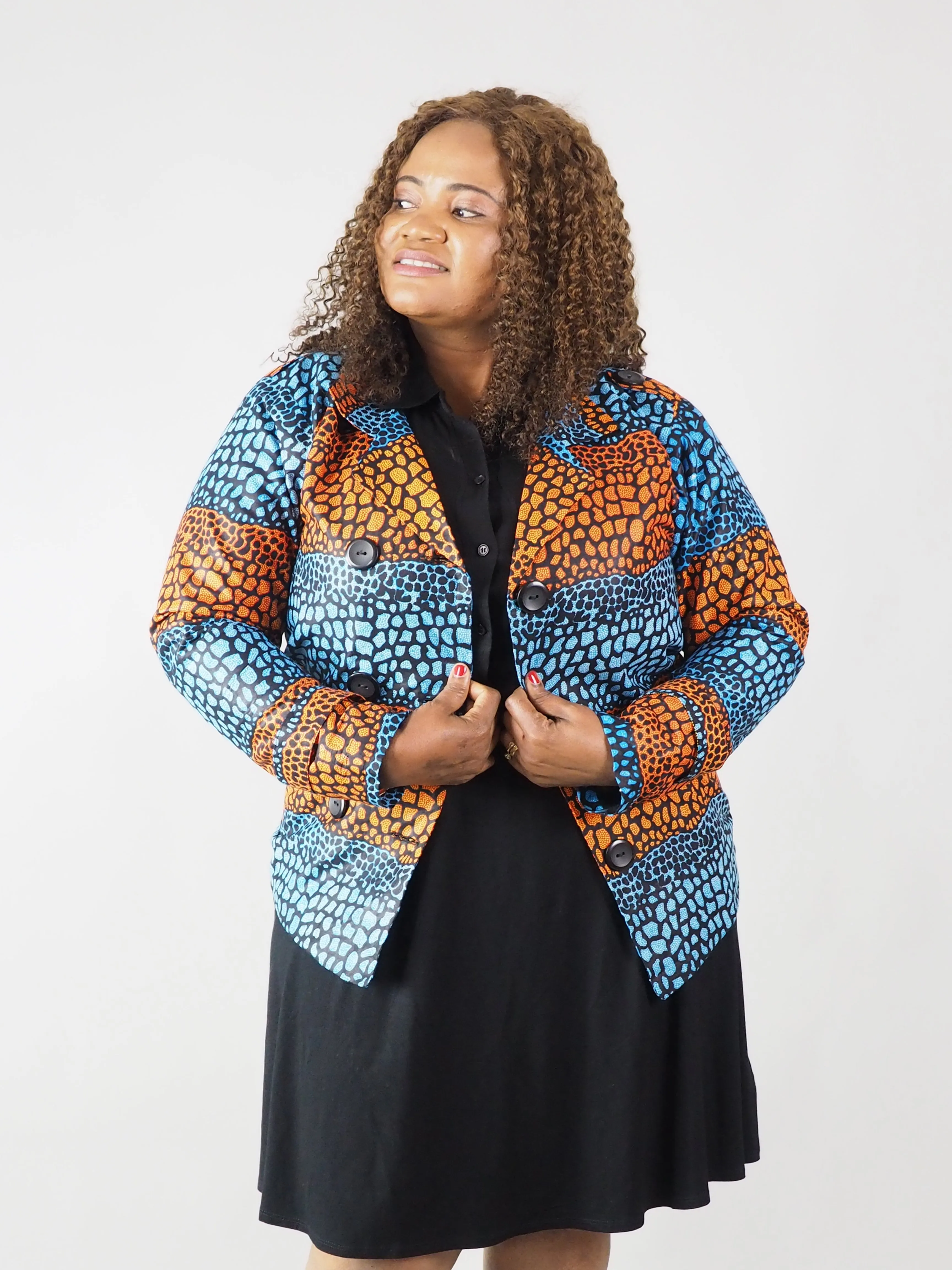AFRICAN PRINT LADIES' MAHENA FLEECE LINED COAT