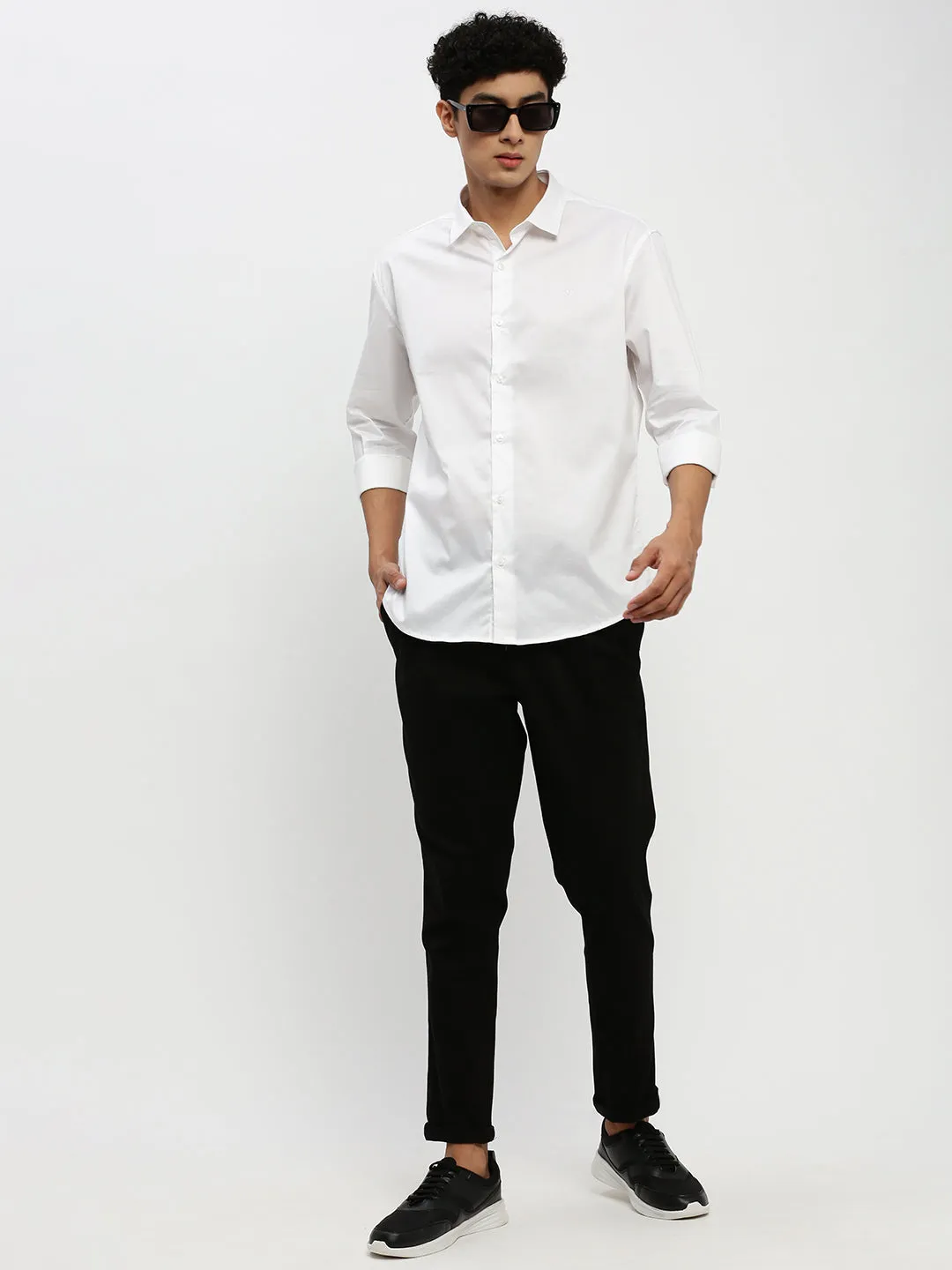 Men White Premium Slim Fit Twill Weave Cotton Casual Shirt