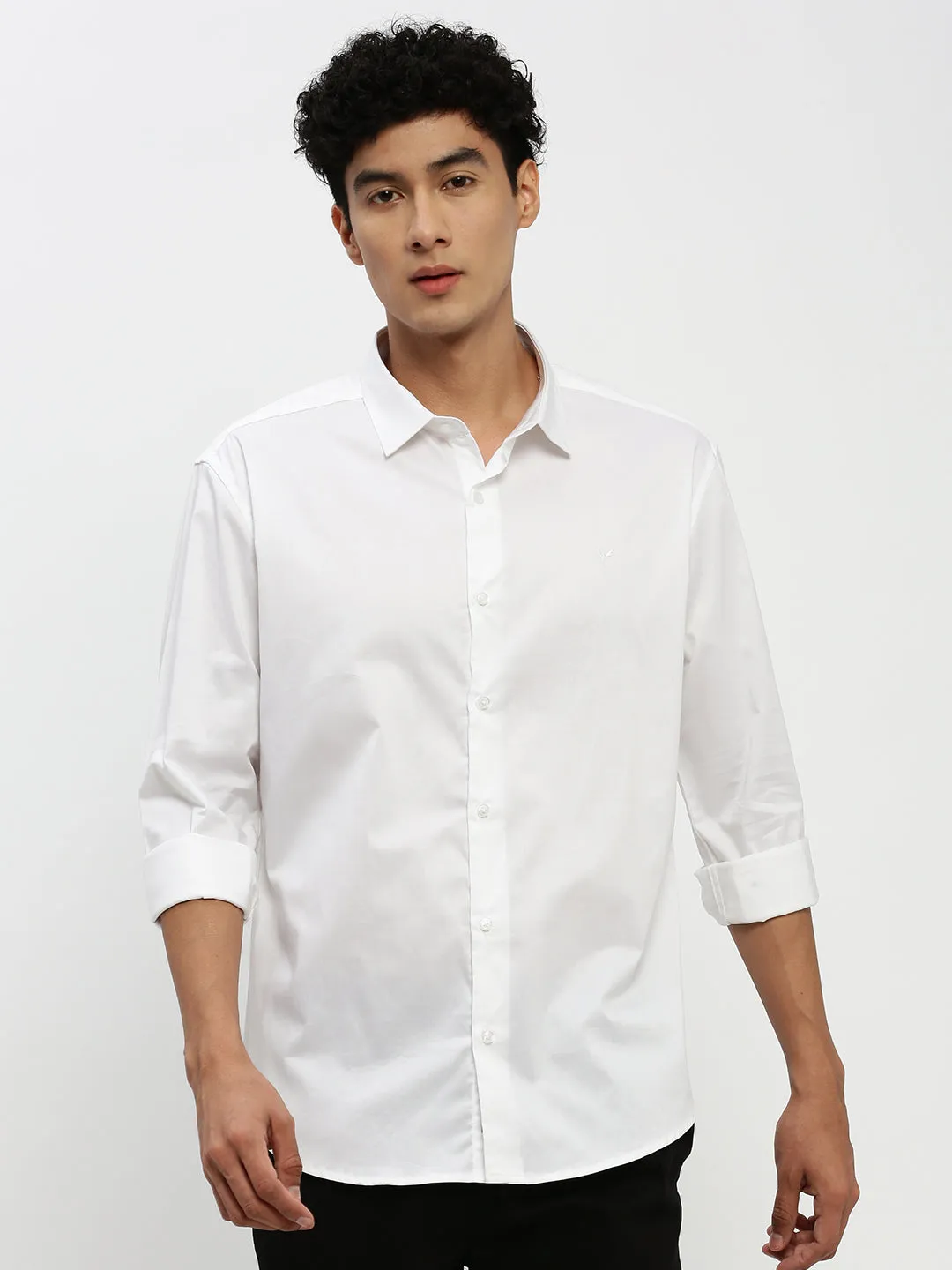 Men White Premium Slim Fit Twill Weave Cotton Casual Shirt
