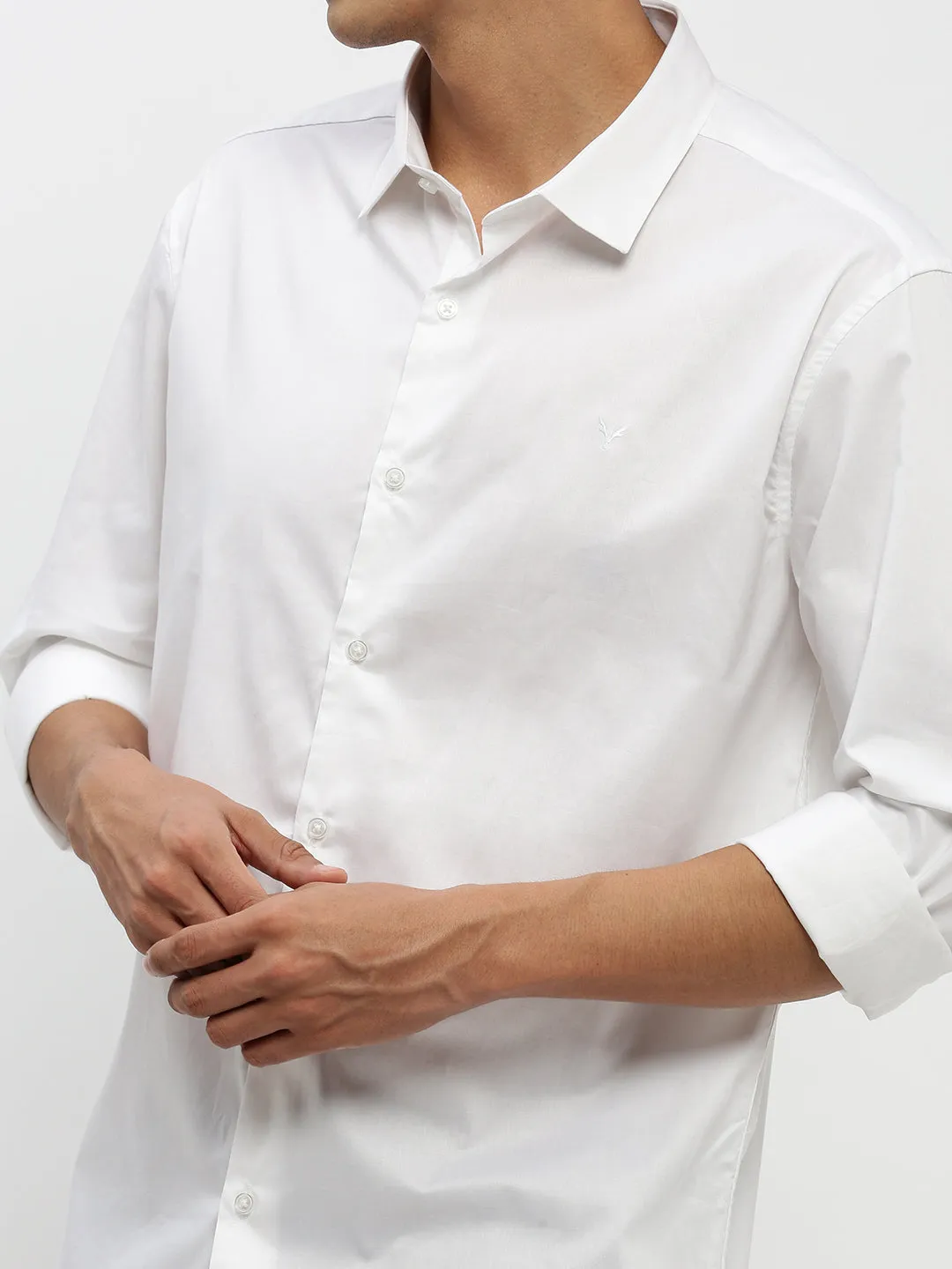 Men White Premium Slim Fit Twill Weave Cotton Casual Shirt
