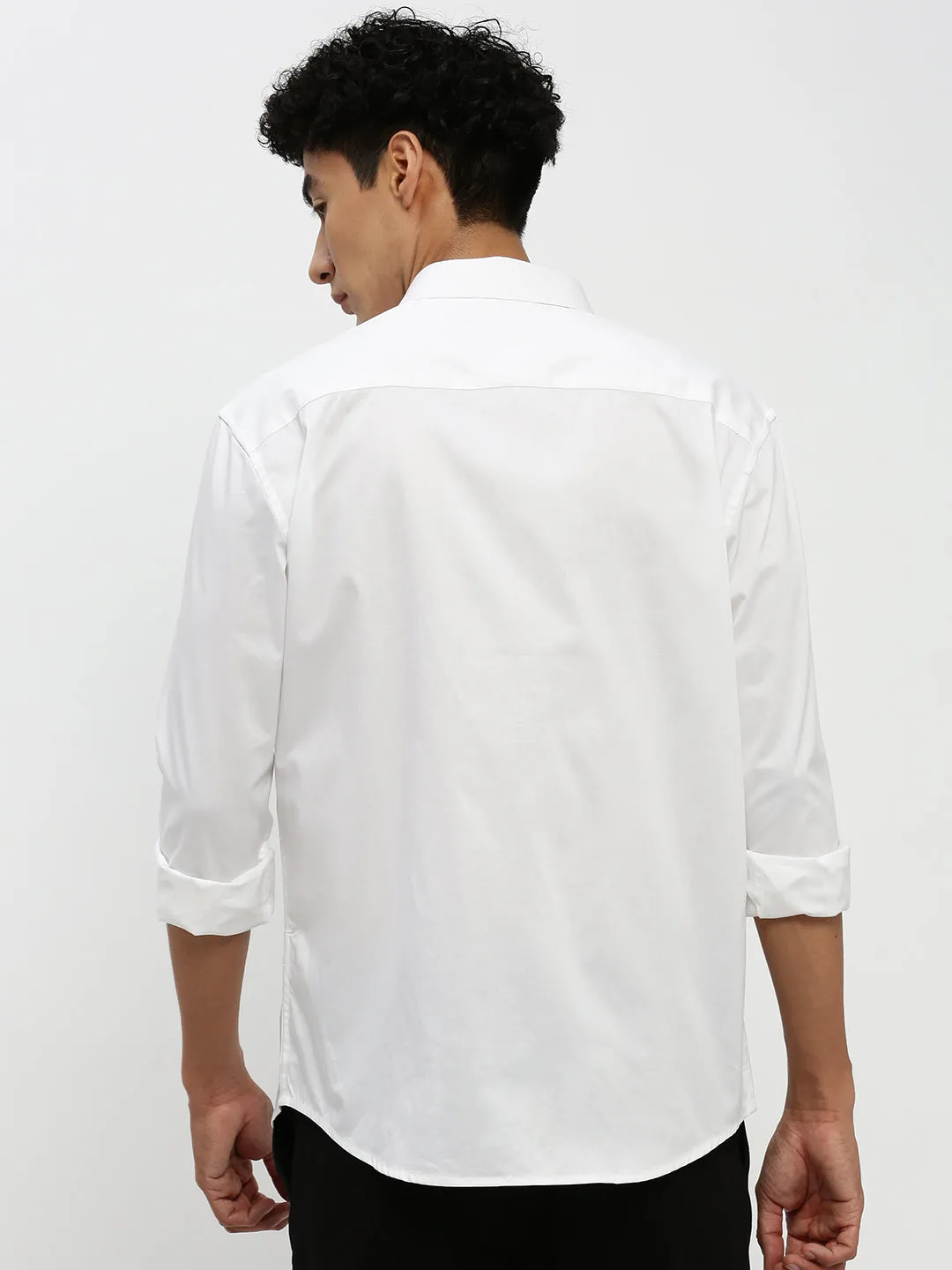 Men White Premium Slim Fit Twill Weave Cotton Casual Shirt