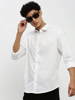 Men White Premium Slim Fit Twill Weave Cotton Casual Shirt