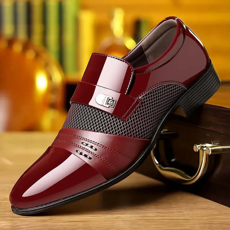 Men's Elegant Formal PU Leather Loafers - Pointed Toe, Medium Heel
