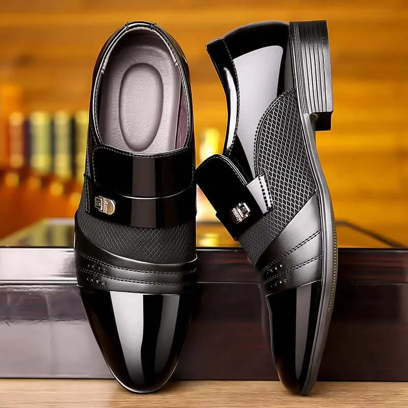 Men's Elegant Formal PU Leather Loafers - Pointed Toe, Medium Heel