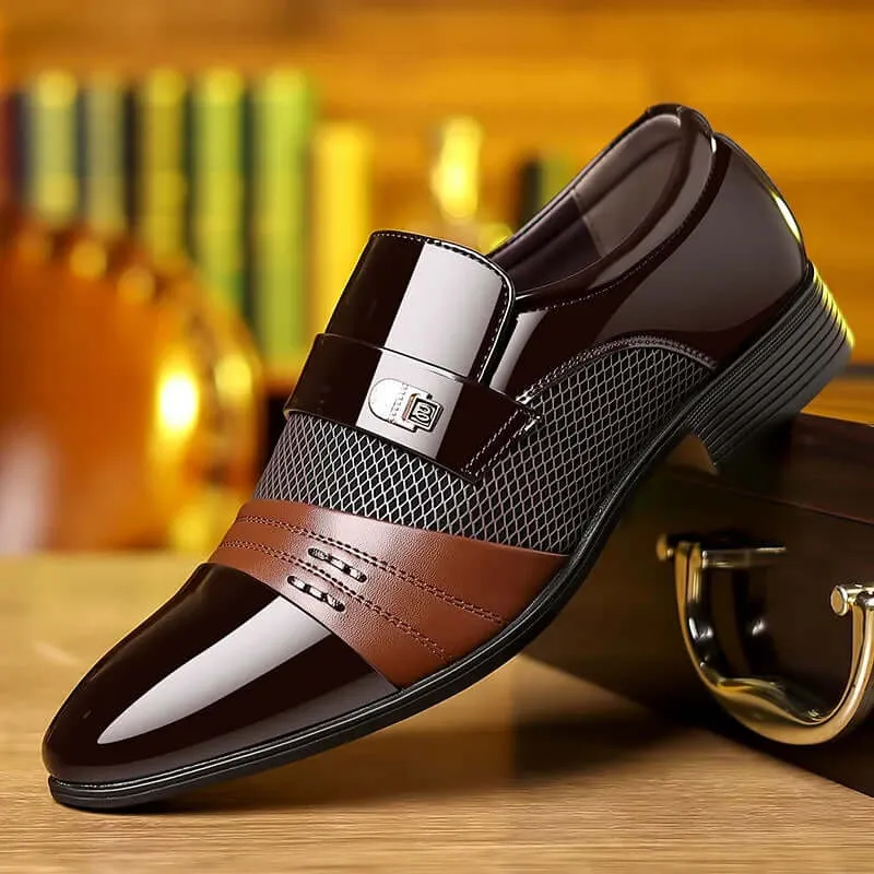 Men's Elegant Formal PU Leather Loafers - Pointed Toe, Medium Heel