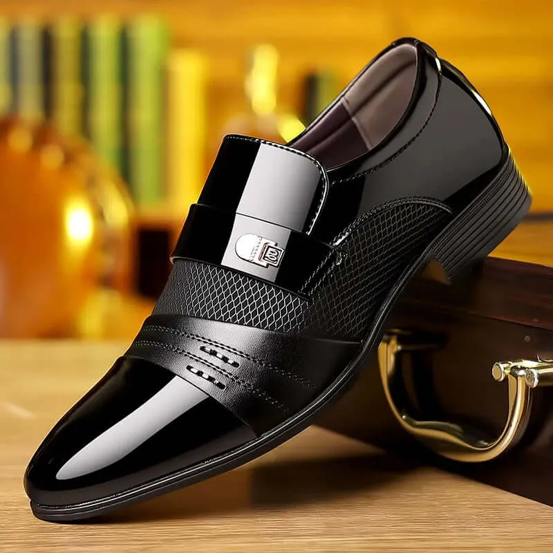 Men's Elegant Formal PU Leather Loafers - Pointed Toe, Medium Heel