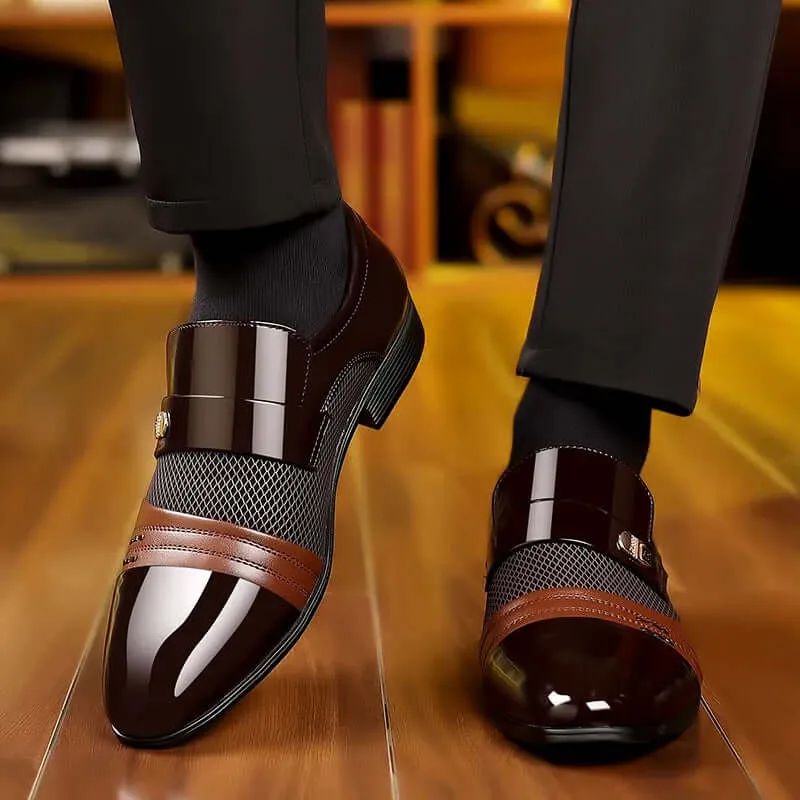 Men's Elegant Formal PU Leather Loafers - Pointed Toe, Medium Heel