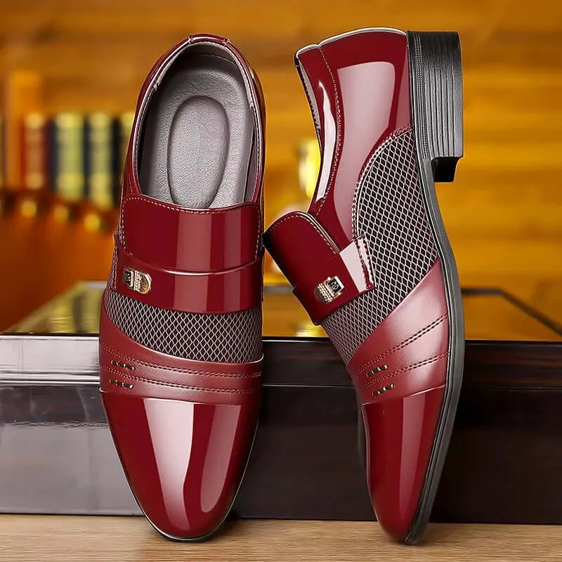 Men's Elegant Formal PU Leather Loafers - Pointed Toe, Medium Heel