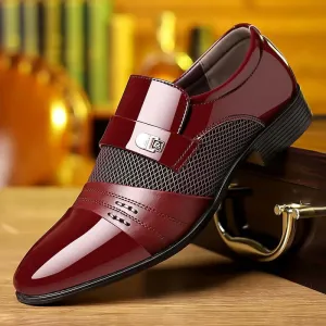 Men's Elegant Formal PU Leather Loafers - Pointed Toe, Medium Heel