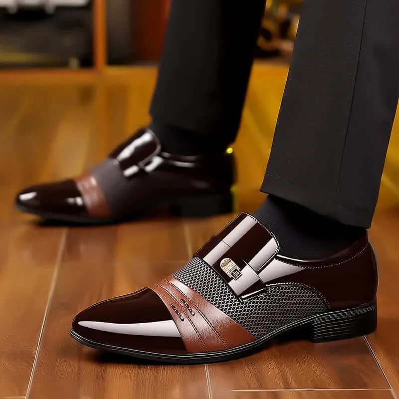 Men's Elegant Formal PU Leather Loafers - Pointed Toe, Medium Heel