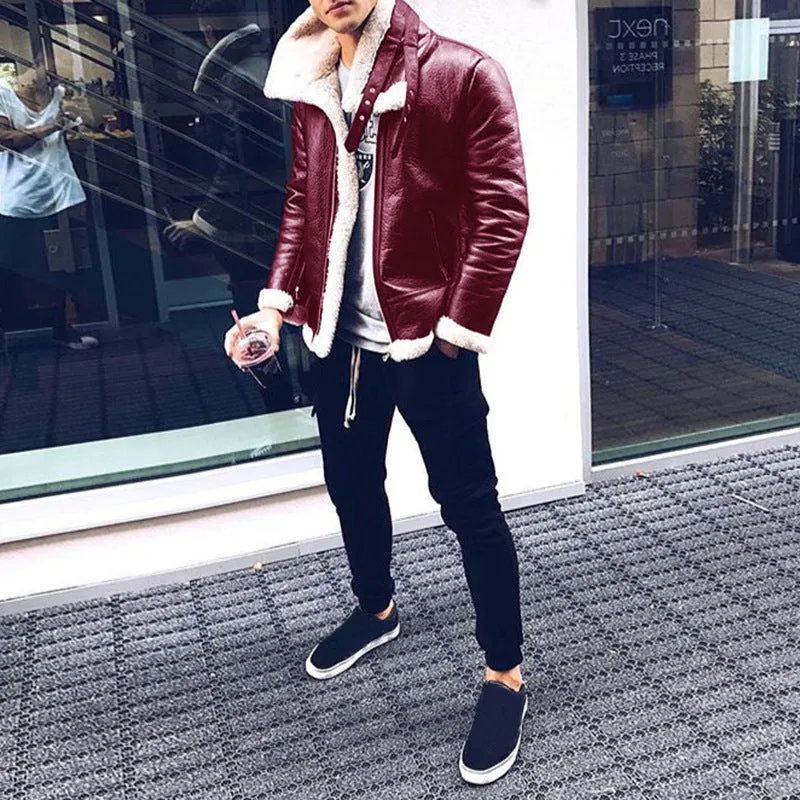 Mens PU Leather Fleece Lined Jacket