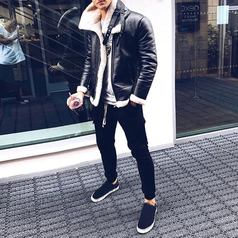 Mens PU Leather Fleece Lined Jacket
