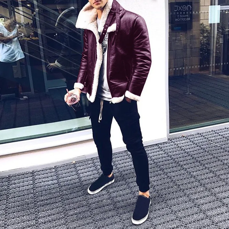 Mens PU Leather Fleece Lined Jacket