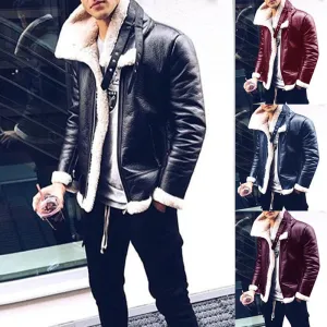 Mens PU Leather Fleece Lined Jacket