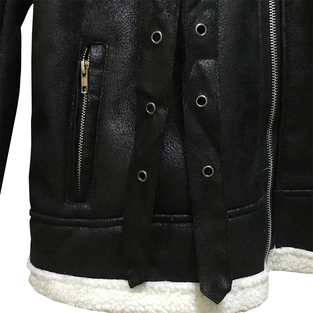 Mens PU Leather Fleece Lined Jacket