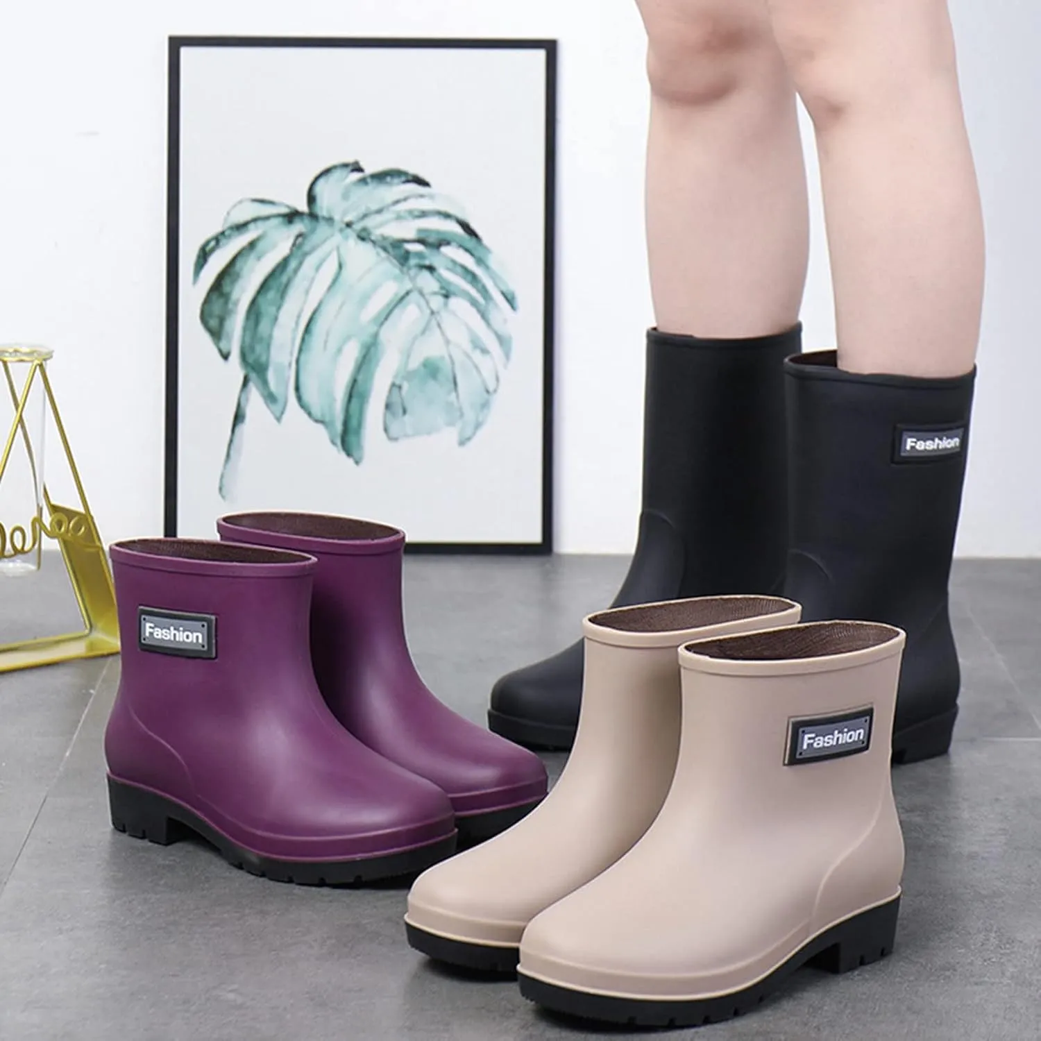 Rain Boots Women Tall Waterproof Mens Grounded Footwear Booties To Wear with Dresses Casual Barefoot Shoes Women's Mid Calf Rain Boots Printed Waterproof Chelsea Boots