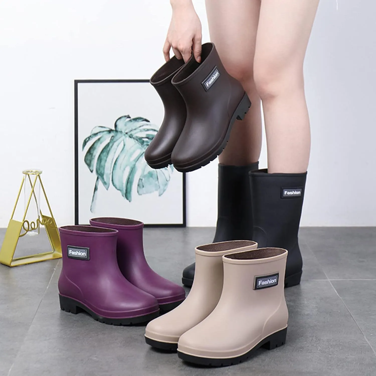 Rain Boots Women Tall Waterproof Mens Grounded Footwear Booties To Wear with Dresses Casual Barefoot Shoes Women's Mid Calf Rain Boots Printed Waterproof Chelsea Boots
