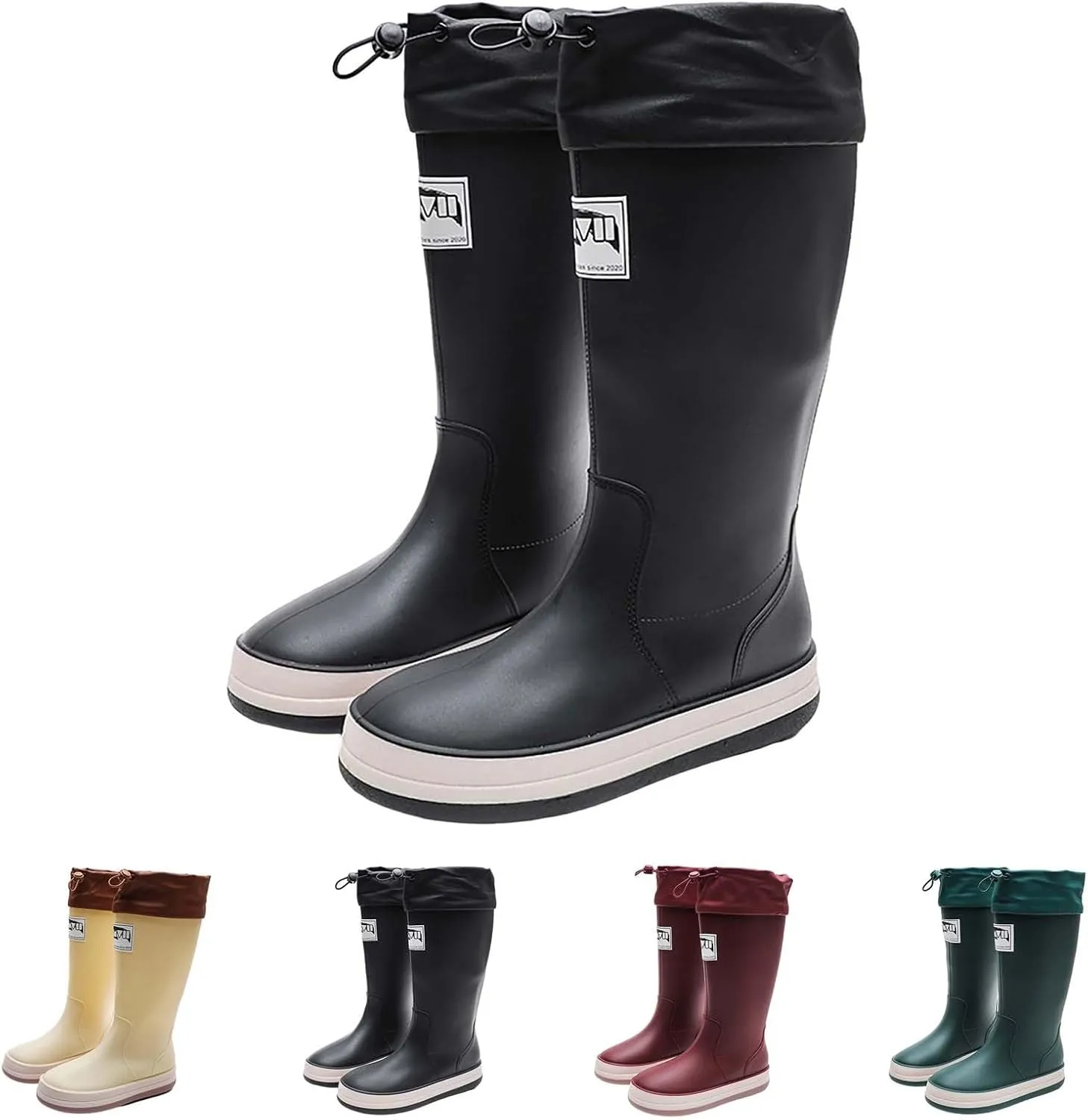 Rain Boots Women Tall Waterproof Mens Grounded Footwear Lace Up Fall Booties 2024 Low Heel Slip On Barefoot Shoes Women's Ankle Rain Boots Rubber Fishing Deck