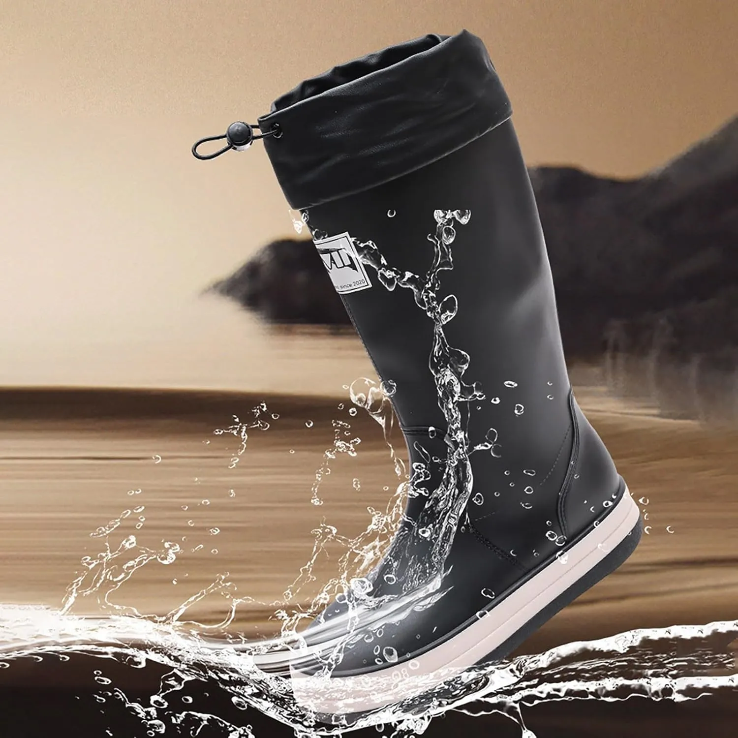 Rain Boots Women Tall Waterproof Mens Grounded Footwear Lace Up Fall Booties 2024 Low Heel Slip On Barefoot Shoes Women's Ankle Rain Boots Rubber Fishing Deck