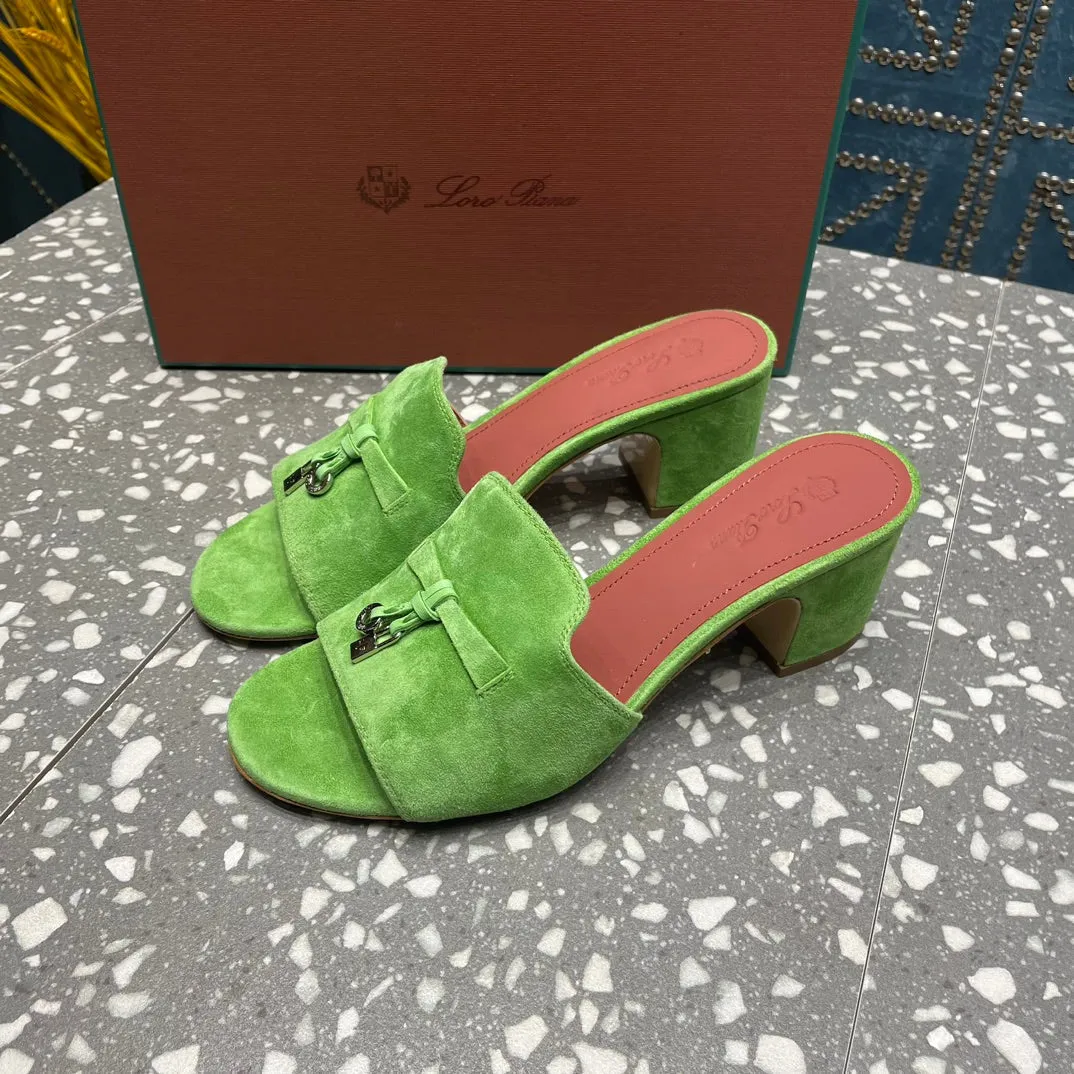 Summer Charms Mules 80 Green Suede Salmon Lambskin