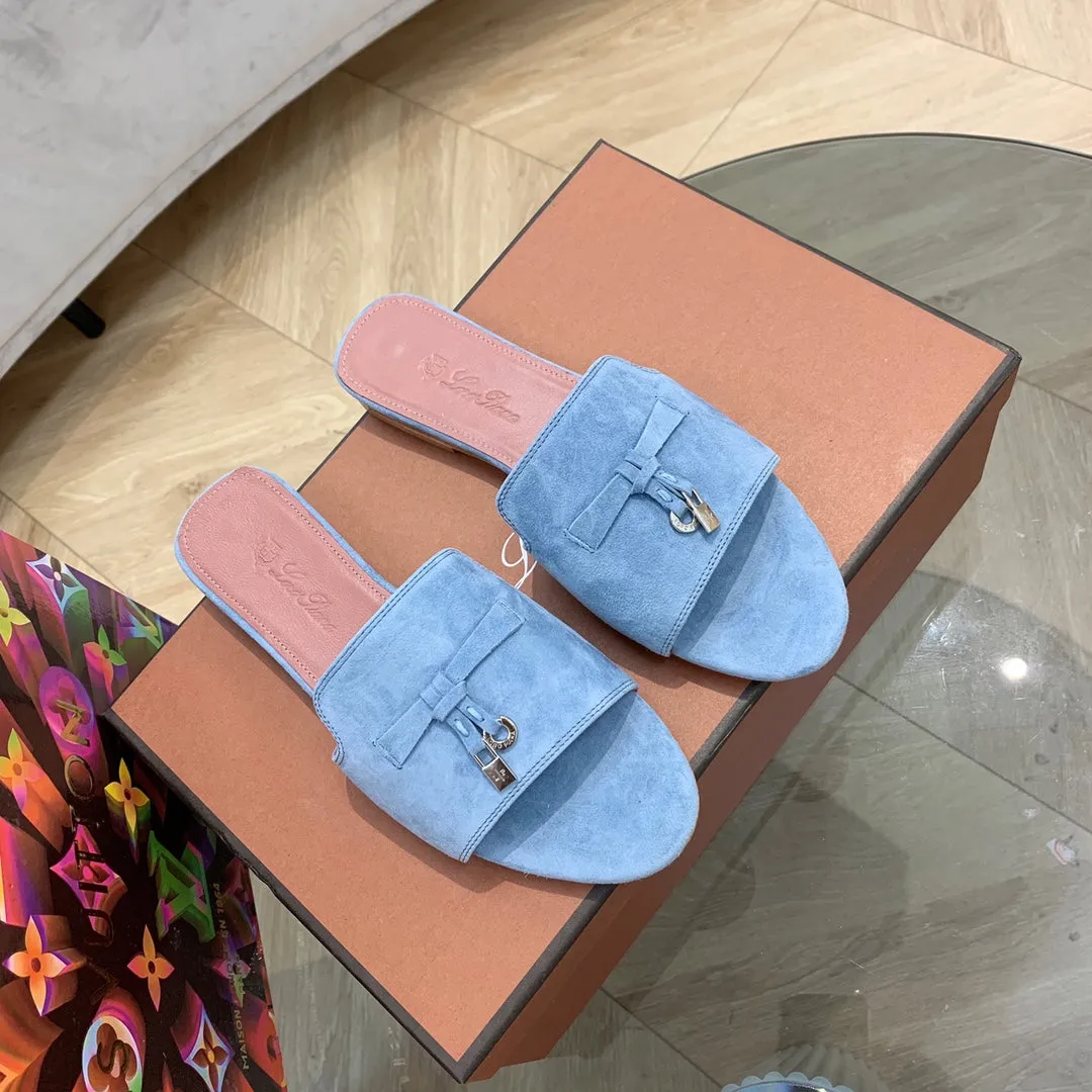 Summer Charms Sandals in Sky Blue Suede Pink Lambskin