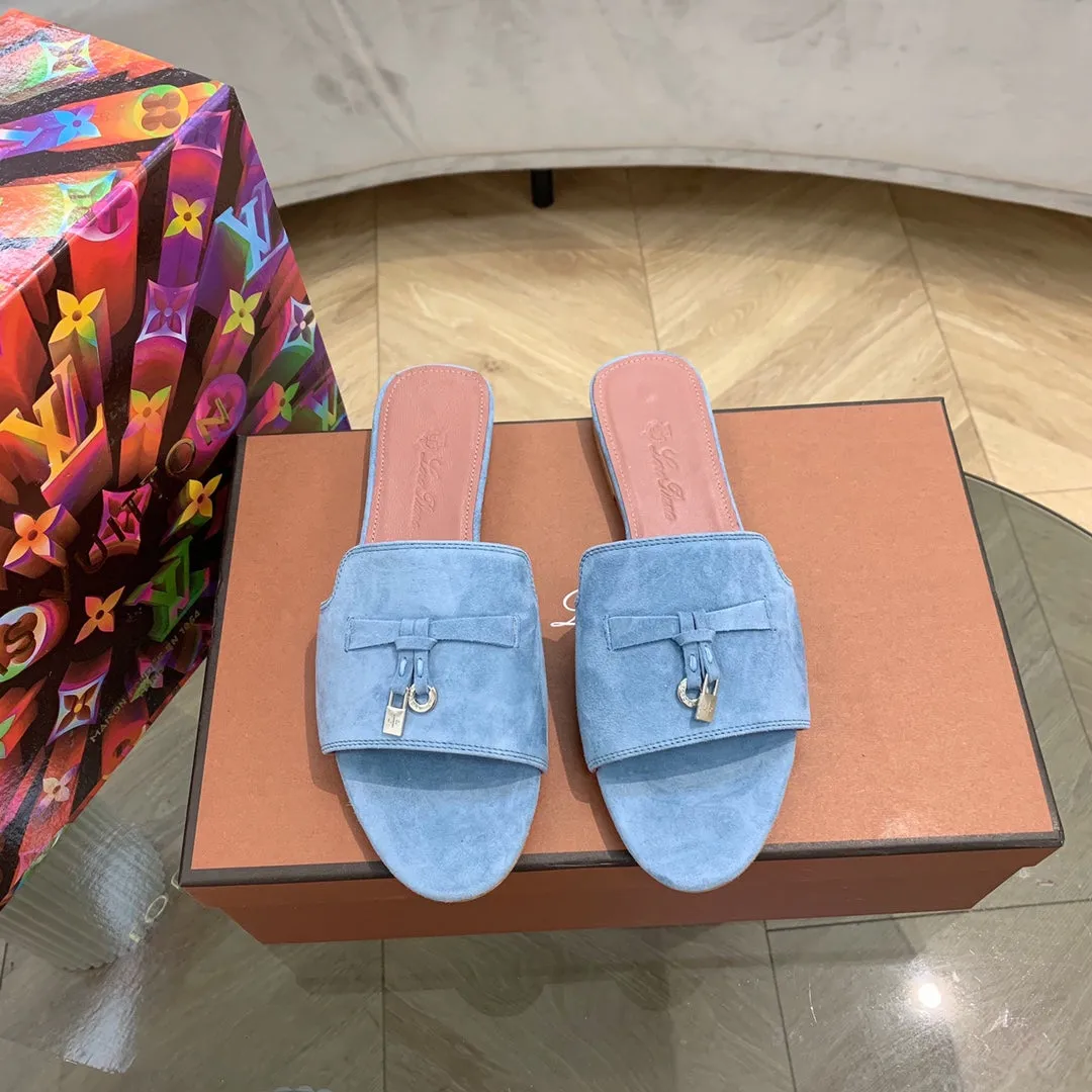 Summer Charms Sandals in Sky Blue Suede Pink Lambskin