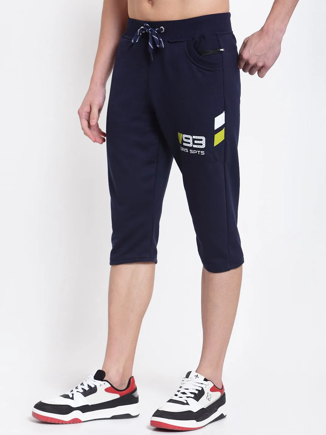 UZARUS Men's Cotton Three Fourth Capri Shorts With Two Zippered Pockets